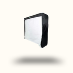 Rectangular softbox with black exterior and white interior on a white background