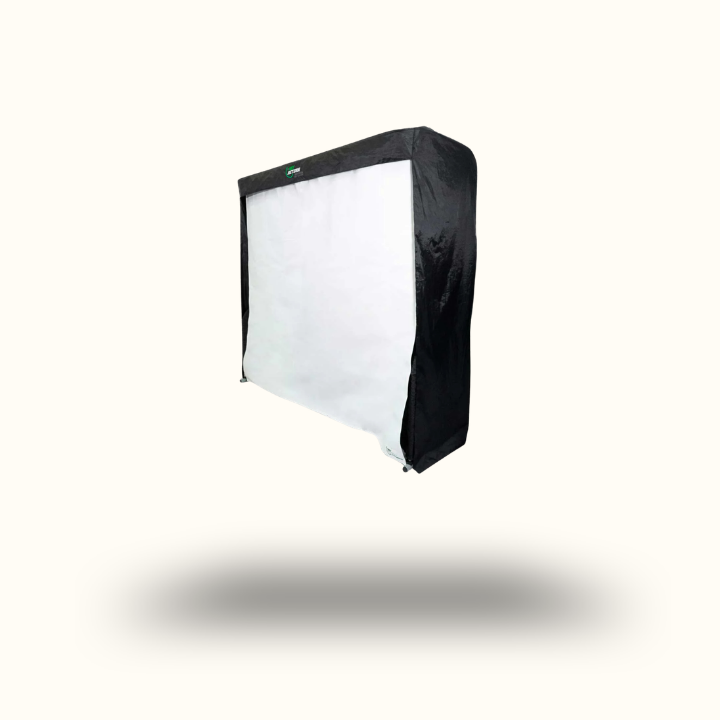 Rectangular softbox with black exterior and white interior on a white background