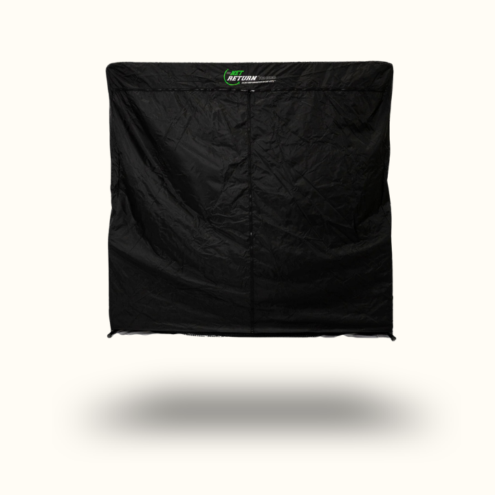 Black cover with a brand logo on a white background
