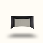 Black headboard with mesh design on a white background