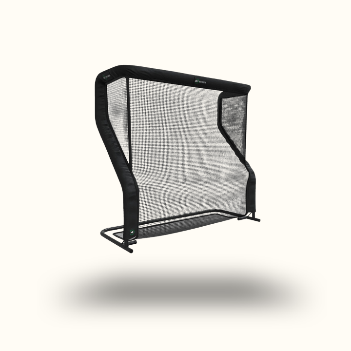 Black and gray sports training net on a white background
