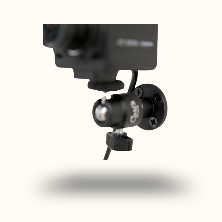 Close-up of a camera mount with a white background