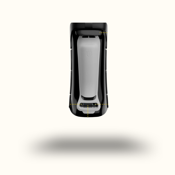 Black and gray electronic device on a white background