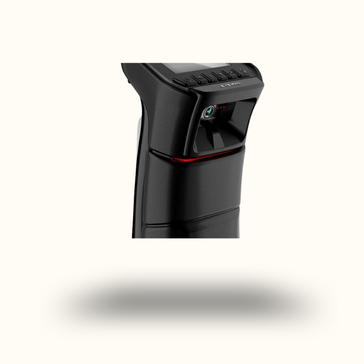 Black electronic device with buttons on a white background