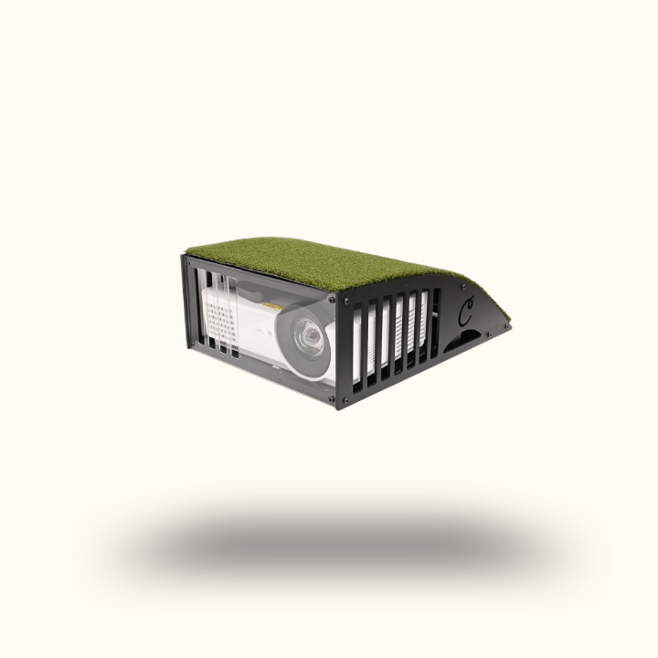 Rectangular device with grass-like top on a white background