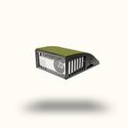 Rectangular device with grass-like top on a white background