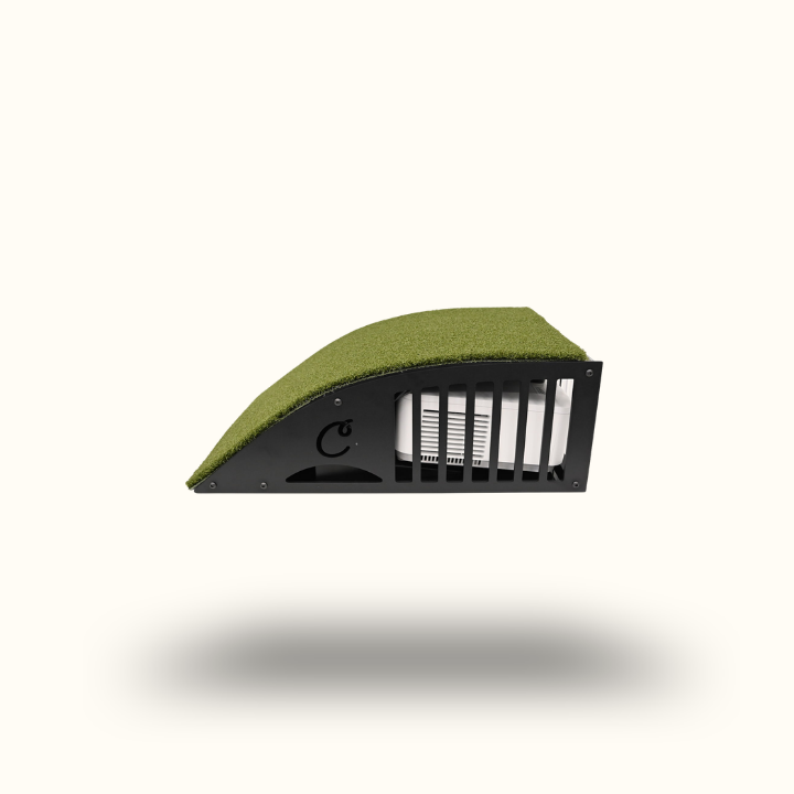 Green pet bed with black frame on a white background