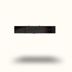 Black rectangular object with red lights on a white background