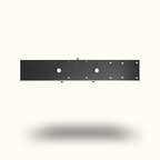 Black metal bracket with multiple holes on a white background