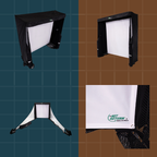 Collapsible photography light tent with mesh side panel on a grid background