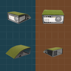 Four views of a roof-mounted solar panel on a grid background