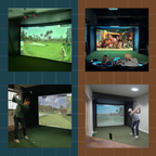 Collage of people playing video games in a home entertainment setup.