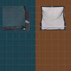 Two sports training nets on a grid background, one black and one with a white grid pattern.