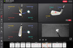 Golf swing analysis software interface with various golf club angles and measurements.