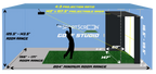 Golf studio setup with dimensions and features labeled