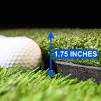 Golf ball on artificial grass with a measurement label indicating 1.75 inches.
